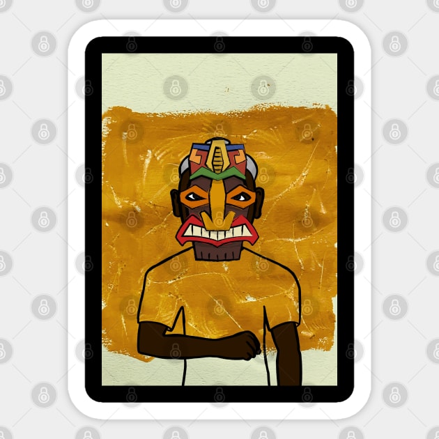 Expressionist Hawaiian Male Character with Dark Mask and Eyes Sticker by Hashed Art